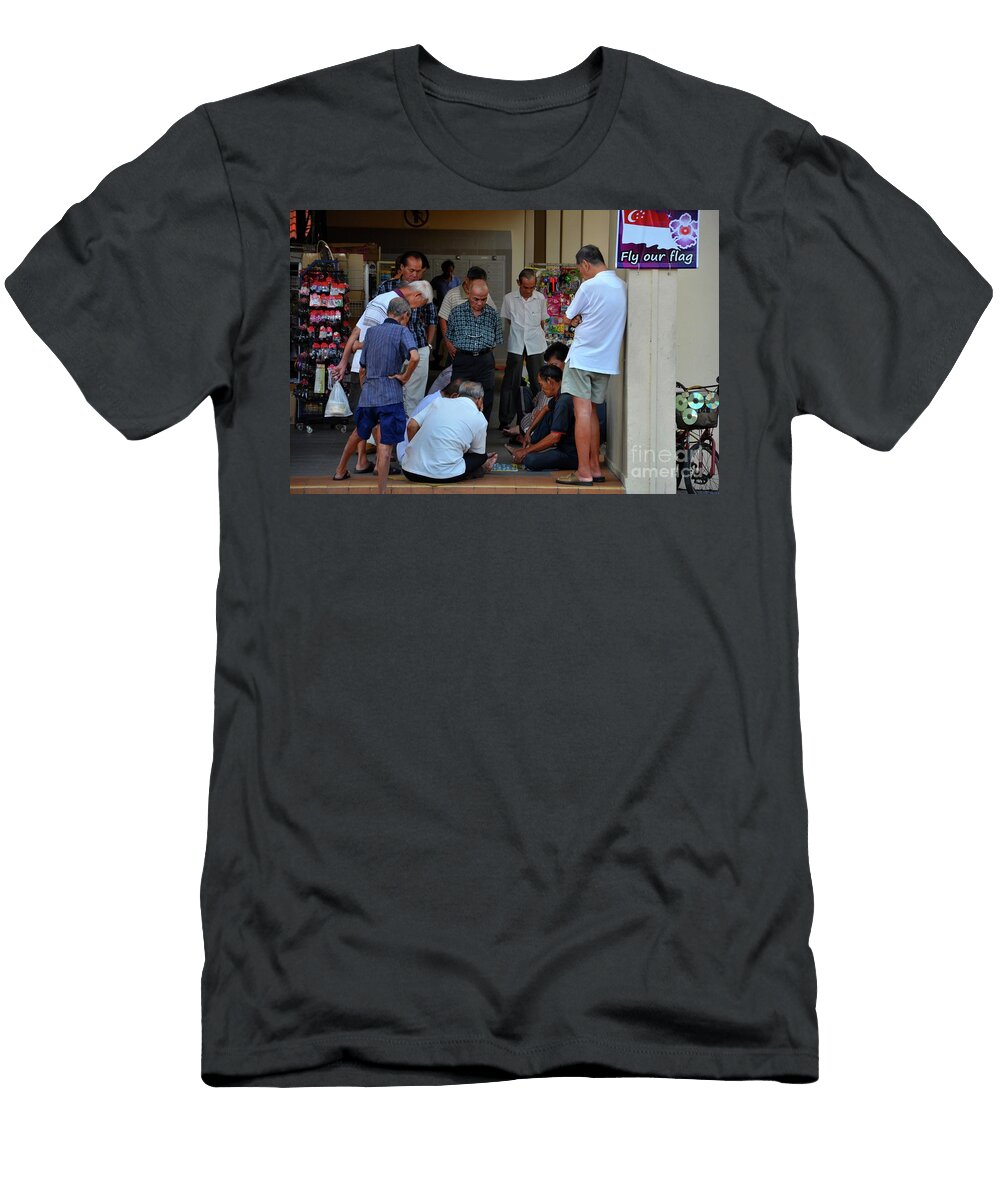 Group of Chinese Men Watch a Game of Checkers in Singapore Neighborhood Imran Ahmed T-Shirt