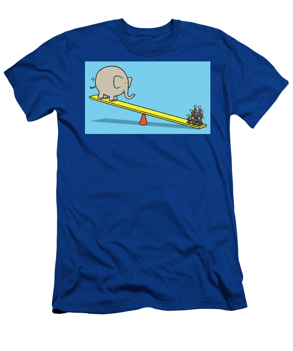 Group of People Lift Elephant on Seesaw Ellis Nadler T-Shirt