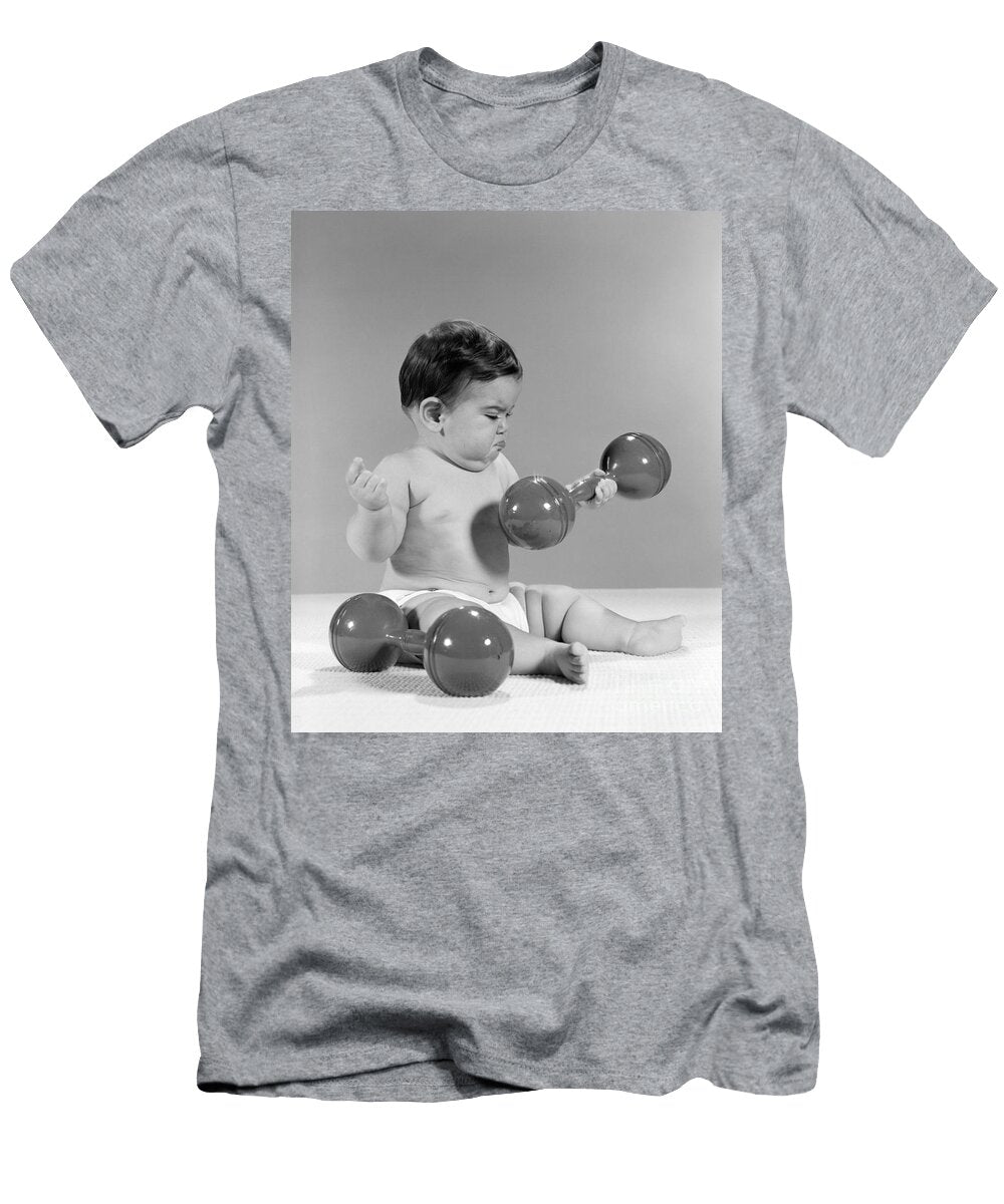 Grumpy Baby Lifting a Dumbbell C 1960s H Armstrong Robertsclassicstock T-Shirt