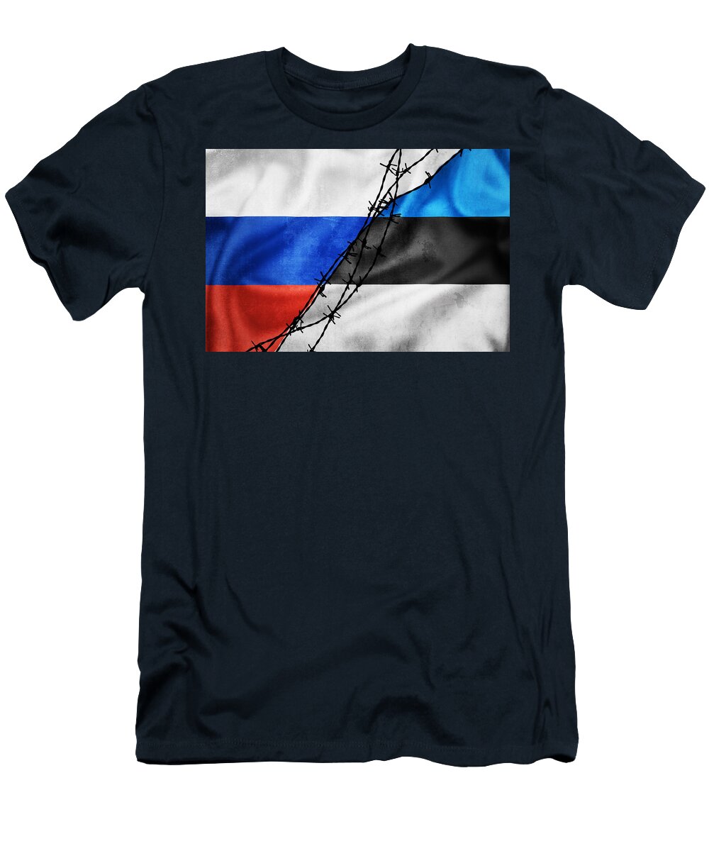Grunge Flags of Russian Federation and Estonia Divided By Barb W Brch Photography T-Shirt