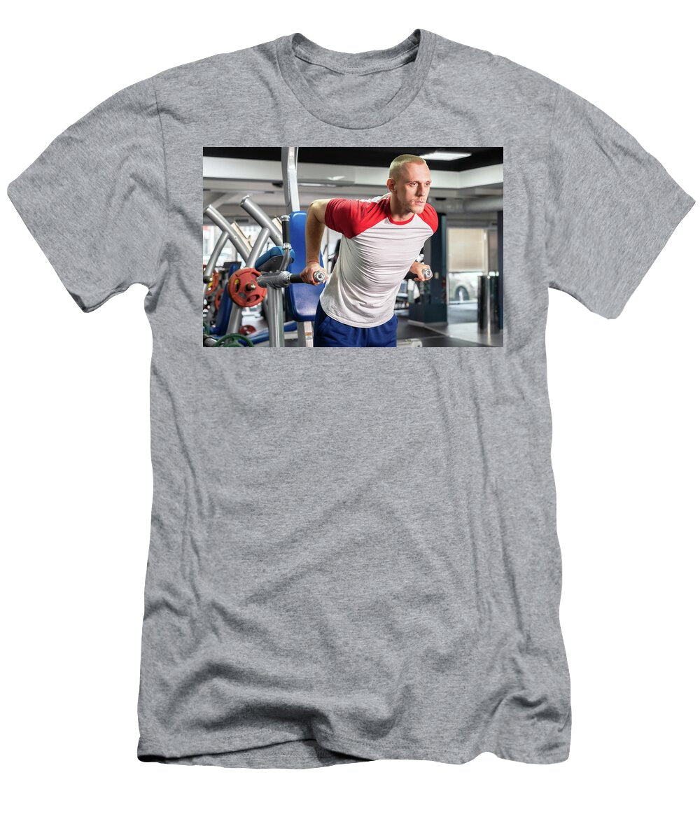 Handsome Man Working Out in Fitness Gym Maria Kray T-Shirt
