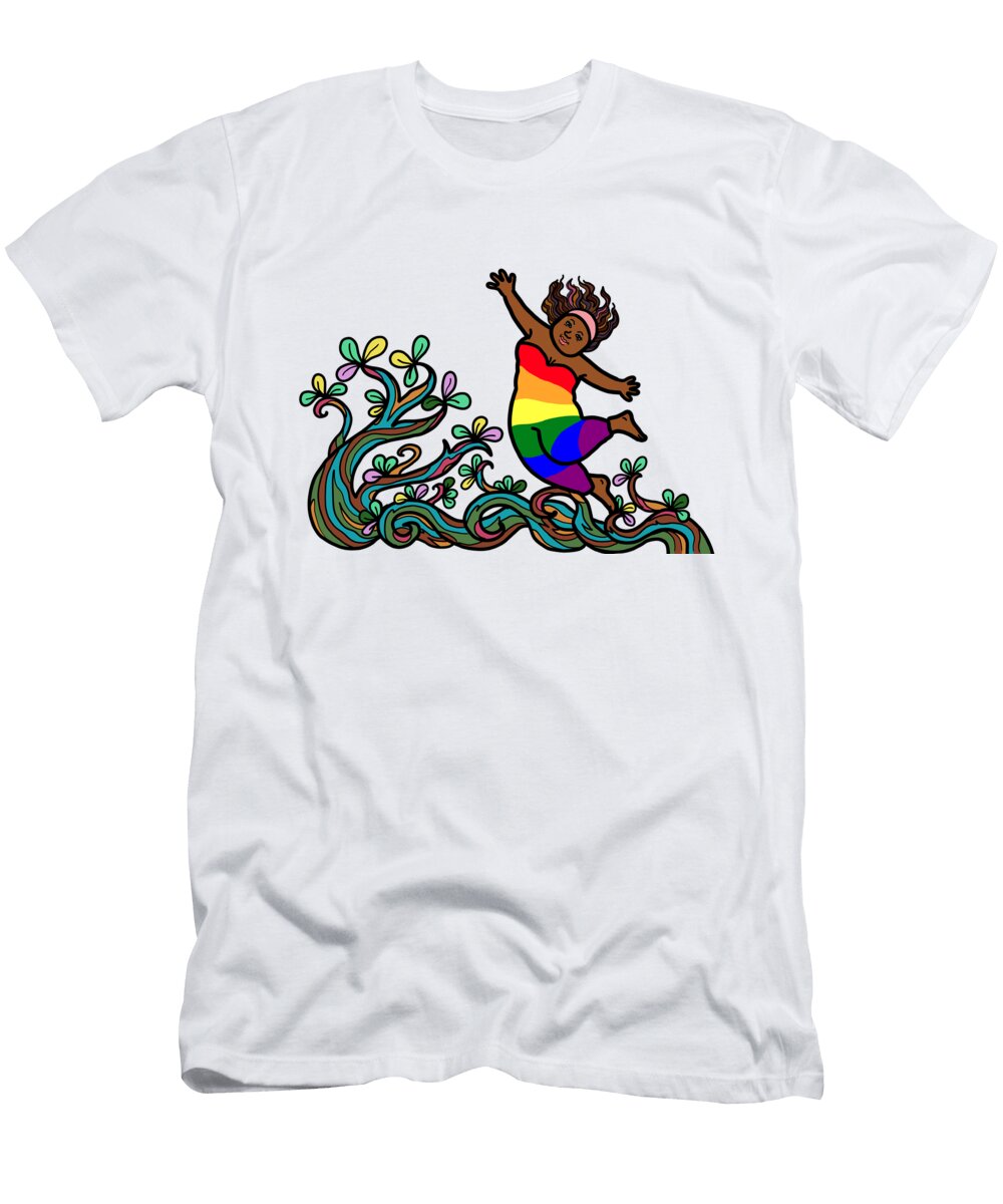 Happy Black African Lesbian Woman in Nature Plants Landscape He Nalidsa Sukprasert T-Shirt