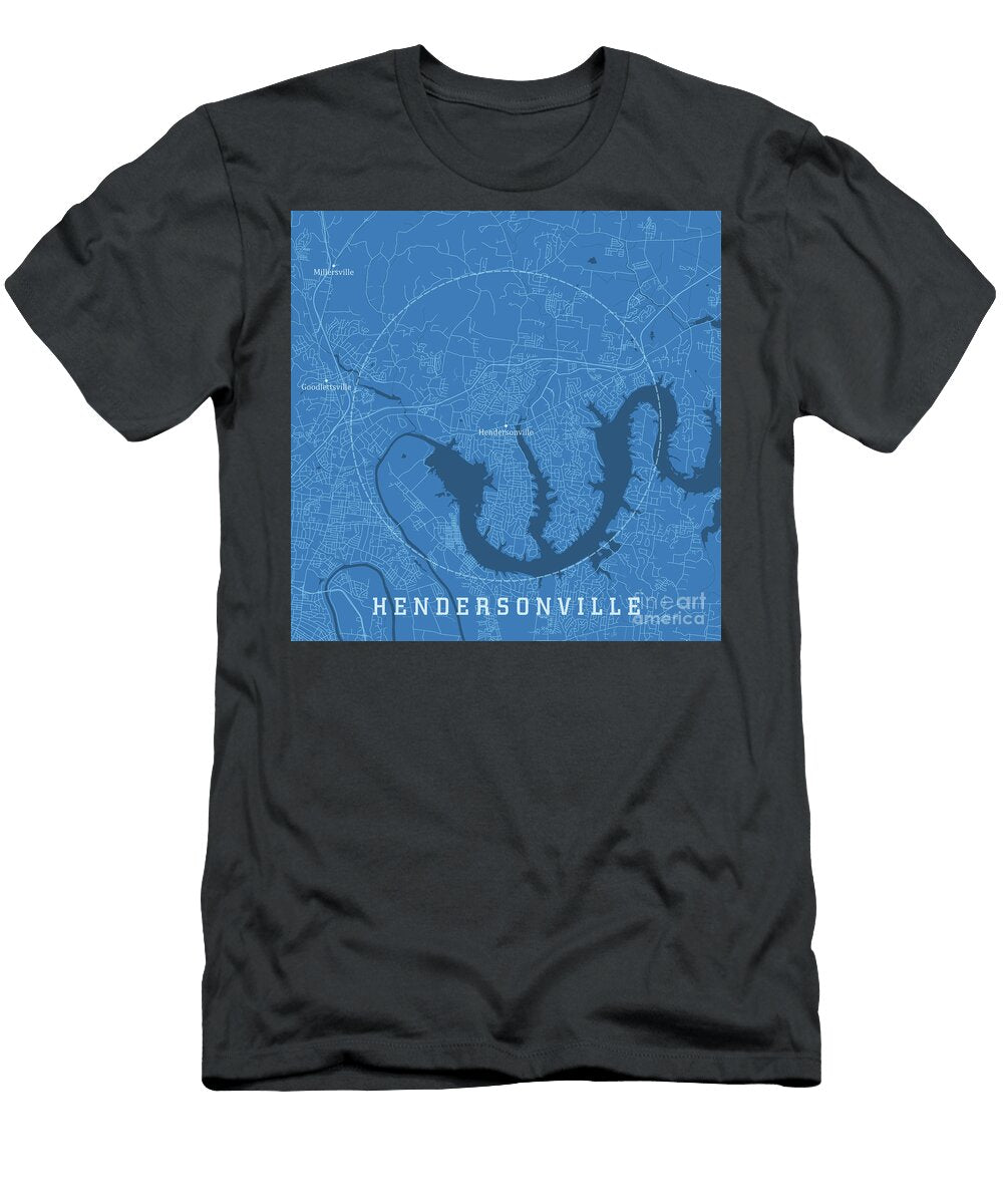 Hendersonville Tn City Vector Road Map Blue Text Frank Ramspott T-Shirt