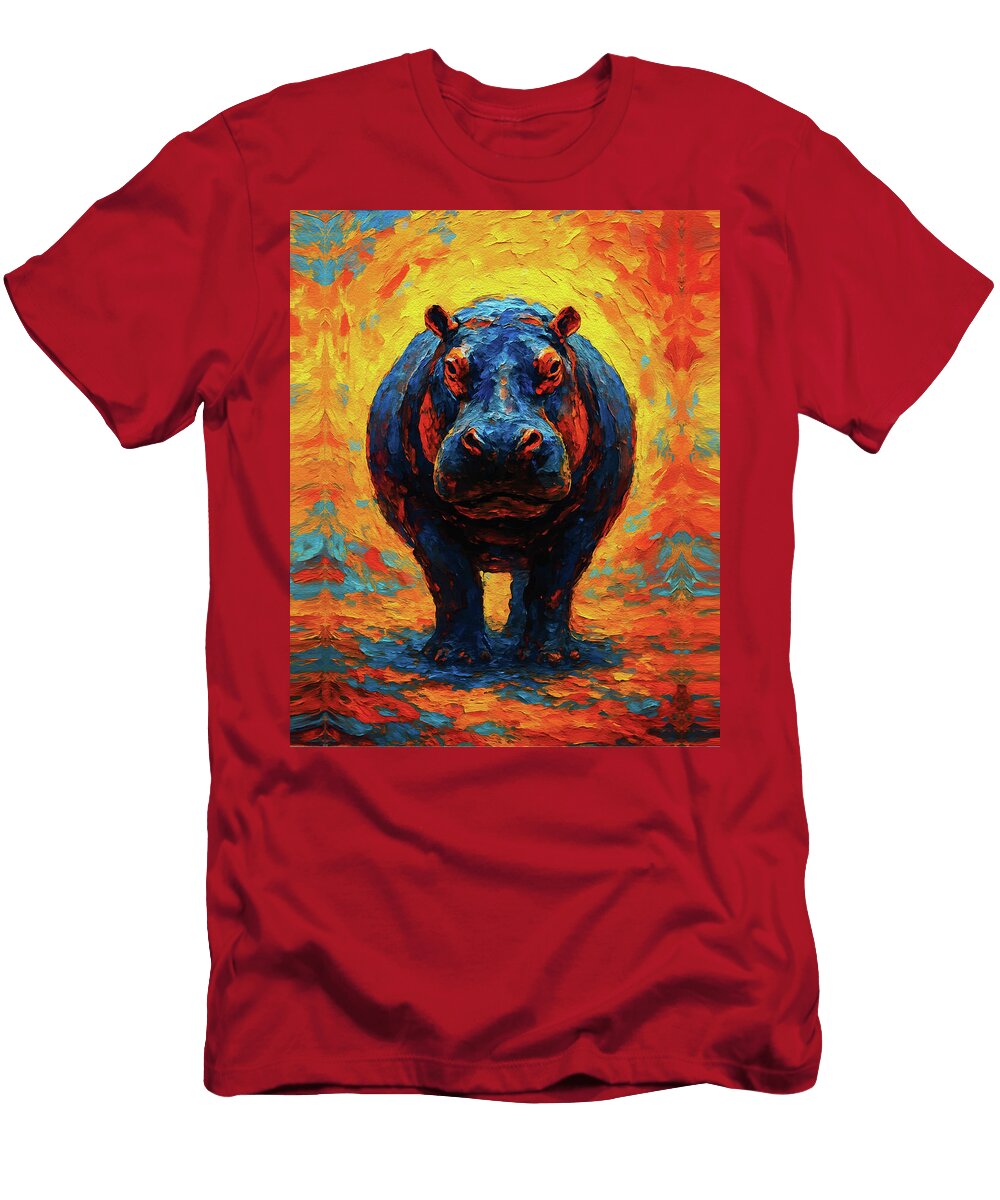 Hippopotamus Fog Palette Knife Impasto Wildlife Ramy Hefny T-Shirt