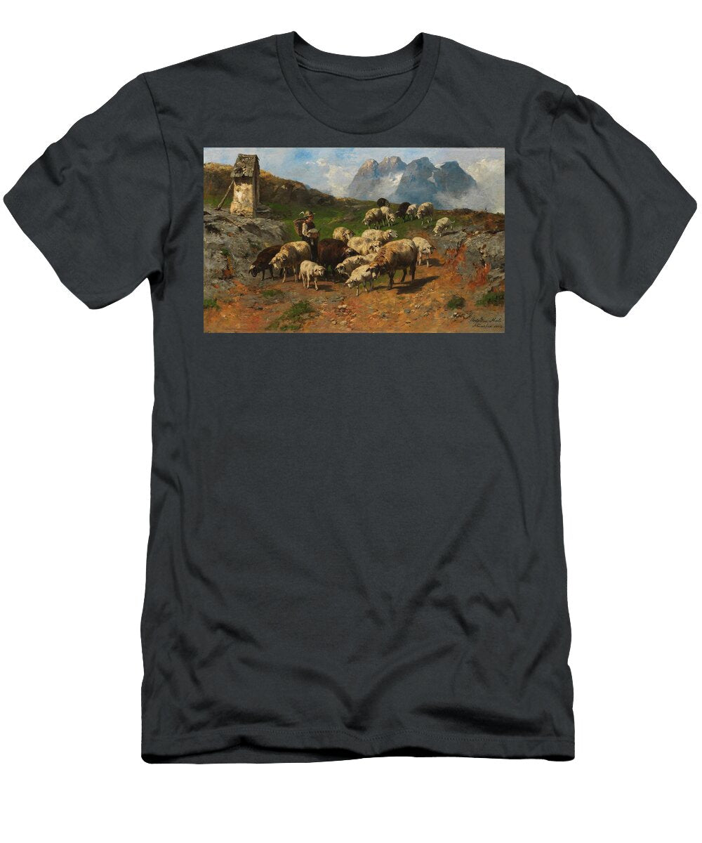Hirtenjunge Mit Schafen Im Gebirge Art Christian Friedrich Mali German T-Shirt