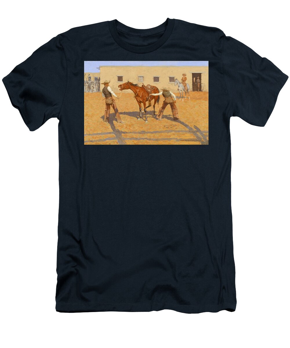 His First Lesson Breaking a Horse Frederic Remington 1903 War Is Hell Store T-Shirt