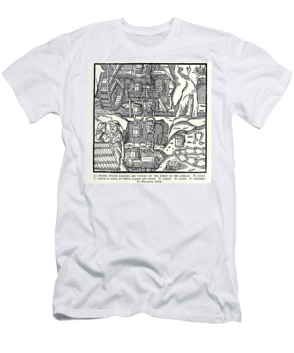 Historical Waterwheel Machine Pumping Water From Mine At5 Historic Illustrations T-Shirt