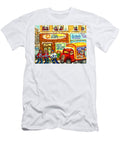 Hockey At Local Toy Shop and Breakfast Diner Winter Scene Delivery Truck Canadian Art Carole Spandau Carole Spandau T-Shirt