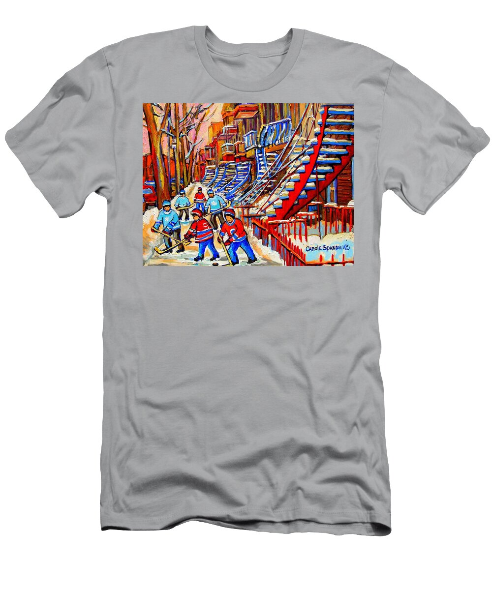 Hockey Game Near the Red Staircase Carole Spandau T-Shirt