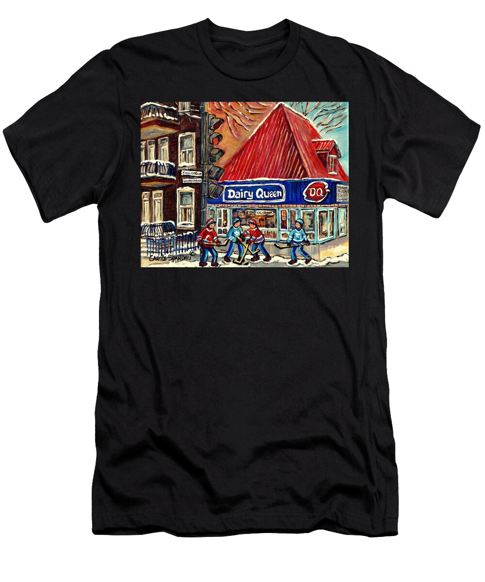 Hockey Near the Ice Cream Shop in Verdun Montreal Paintings By Carole Spandau Carole Spandau T-Shirt
