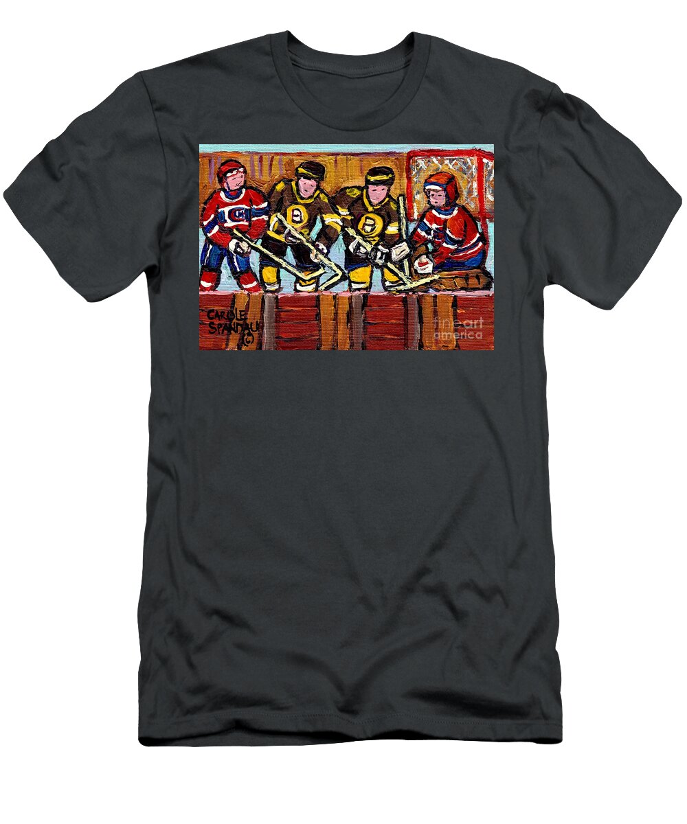 Hockey Rink Paintings Boston Bruins Vs Canadiens Original Six Teams Quebec Hockey Art Carole Spandau Carole Spandau T-Shirt