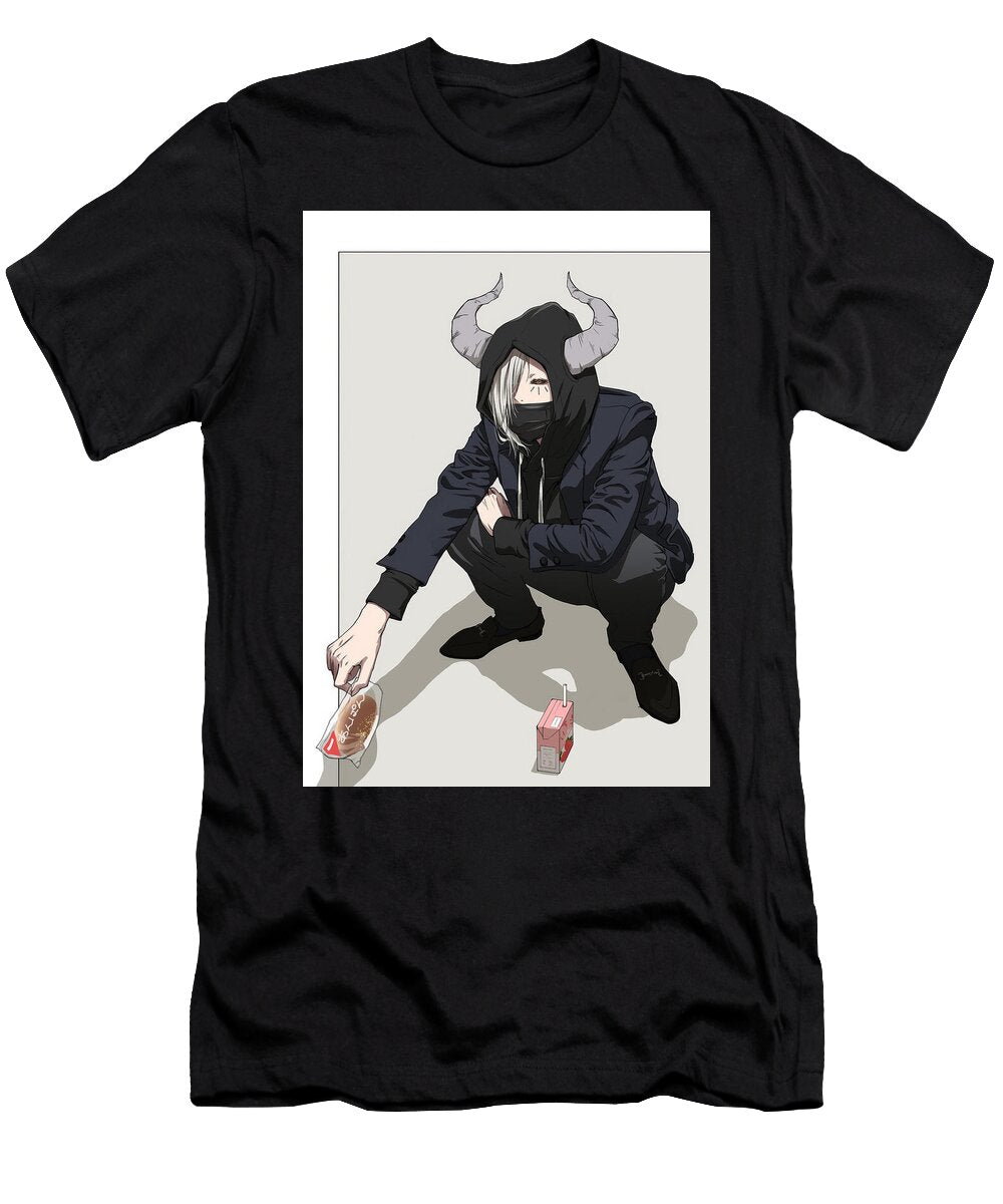 Horned Character in Hoodie with Snack Chimera Dominic T-Shirt