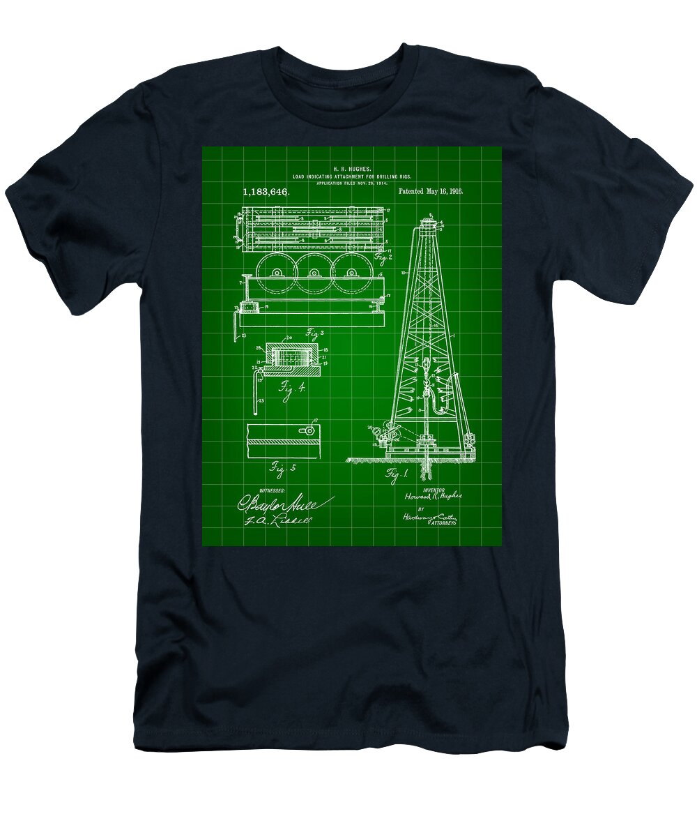 Howard Hughes Drilling Rig Patent 1914 Green Stephen Younts T-Shirt