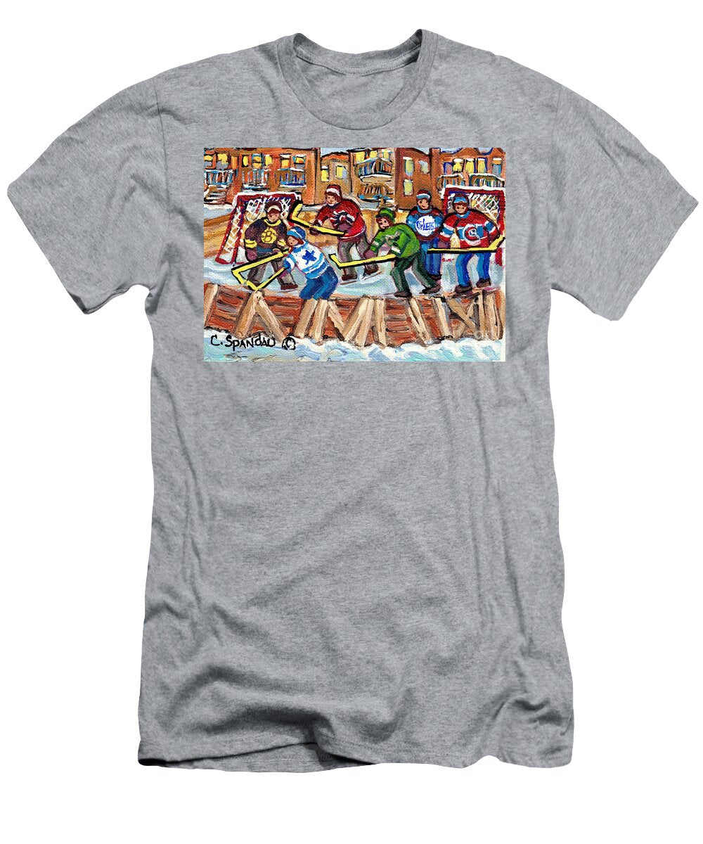 Ice Rinks Winter Scenes Hockey Teams Bruins Sens Flames Leafs Habs Oilers C Spandau Hockey Artist Carole Spandau T-Shirt