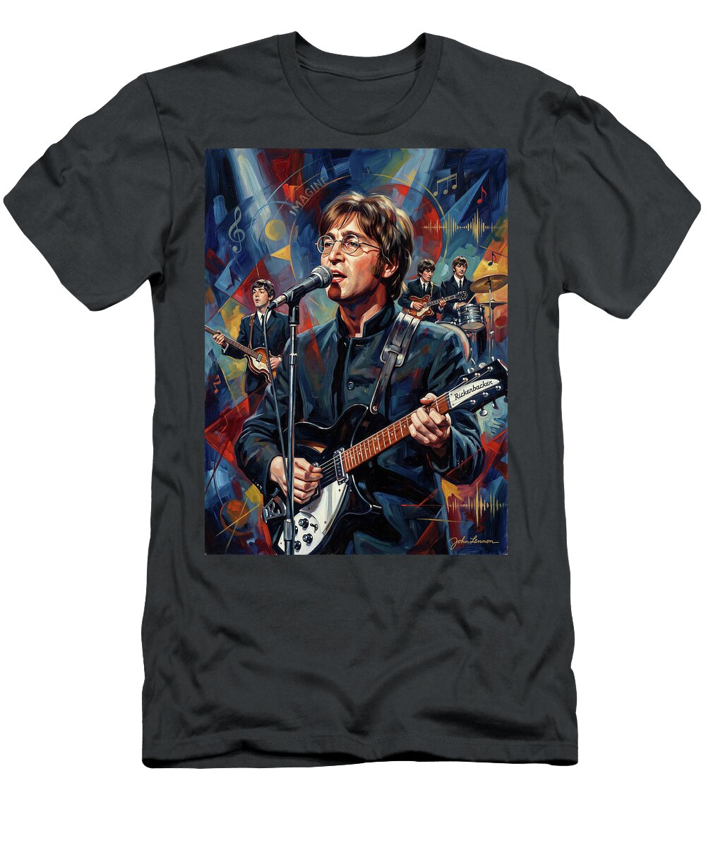 Iconic Beatles Abstract Portrait Art of Music Icons Iconic Musicians Legend Paint Sampadart Gallery T-Shirt