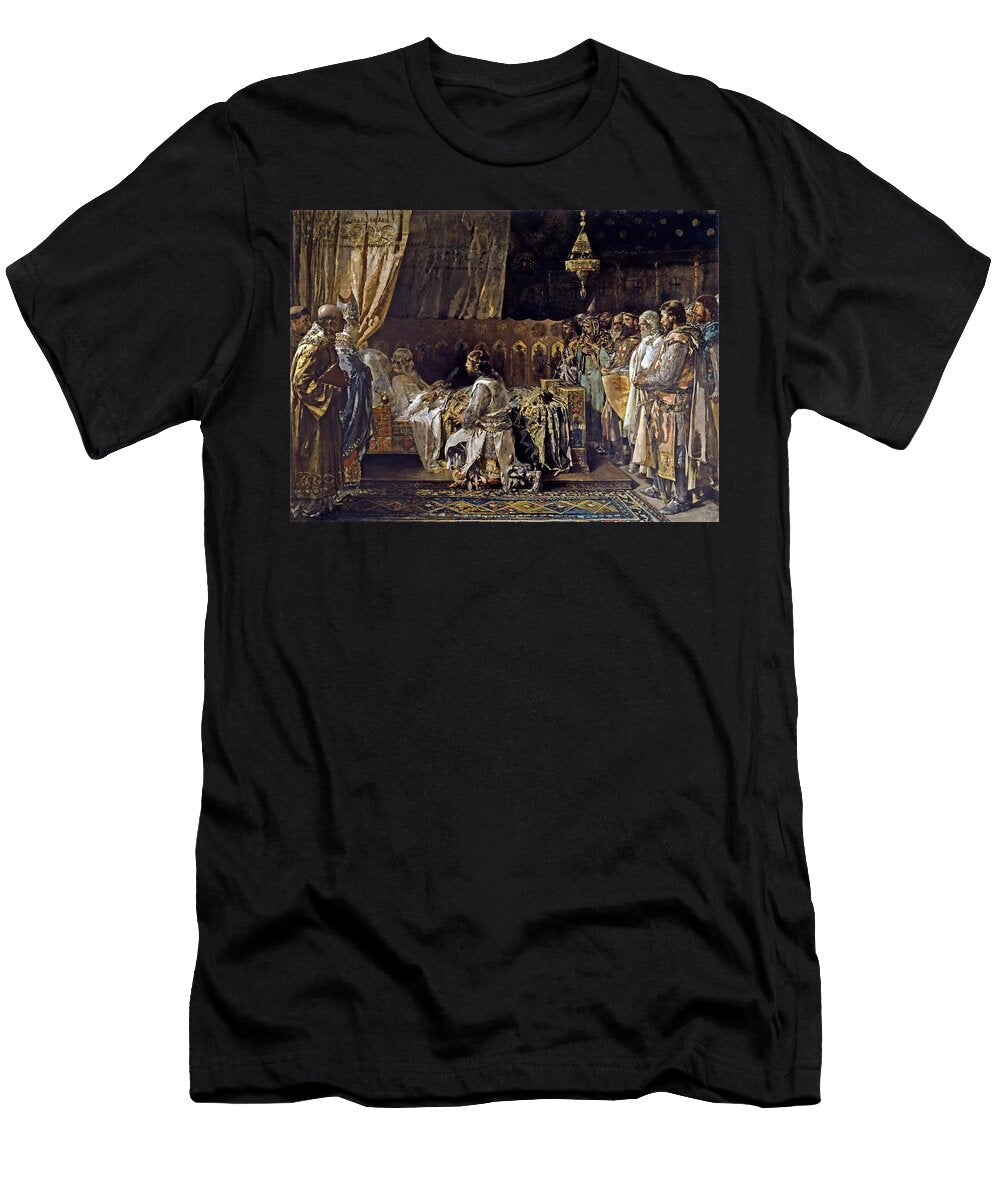 In His Final Moments King Jaime El Conquistador Gives His Sword to His Son Pedro Ignacio Pinazo Camarlench T-Shirt