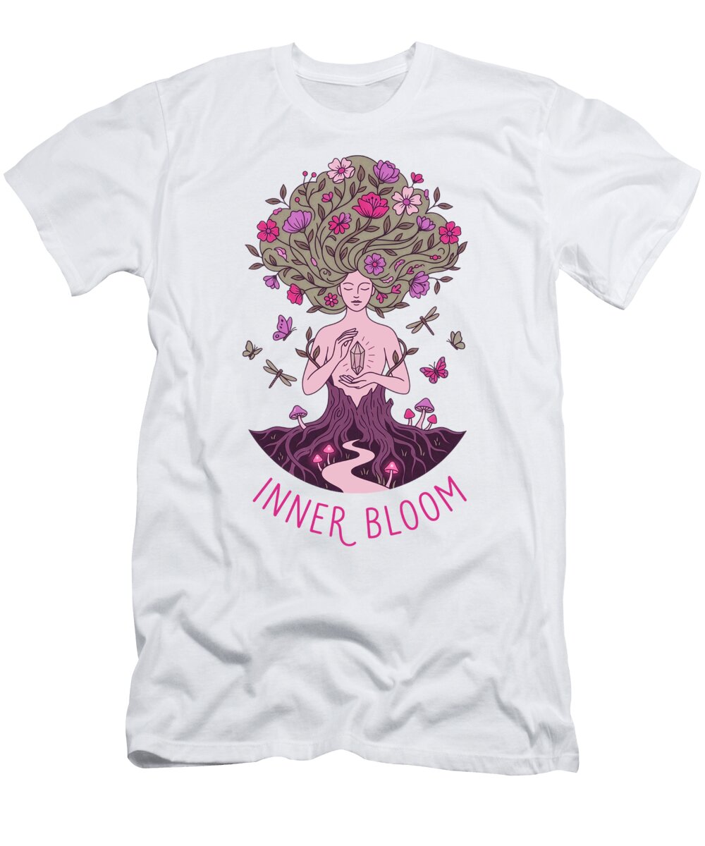 Inner Bloom Spiritual Art Mother Nature Illustration Mindful Growth and Botanical Healing Wam Design T-Shirt