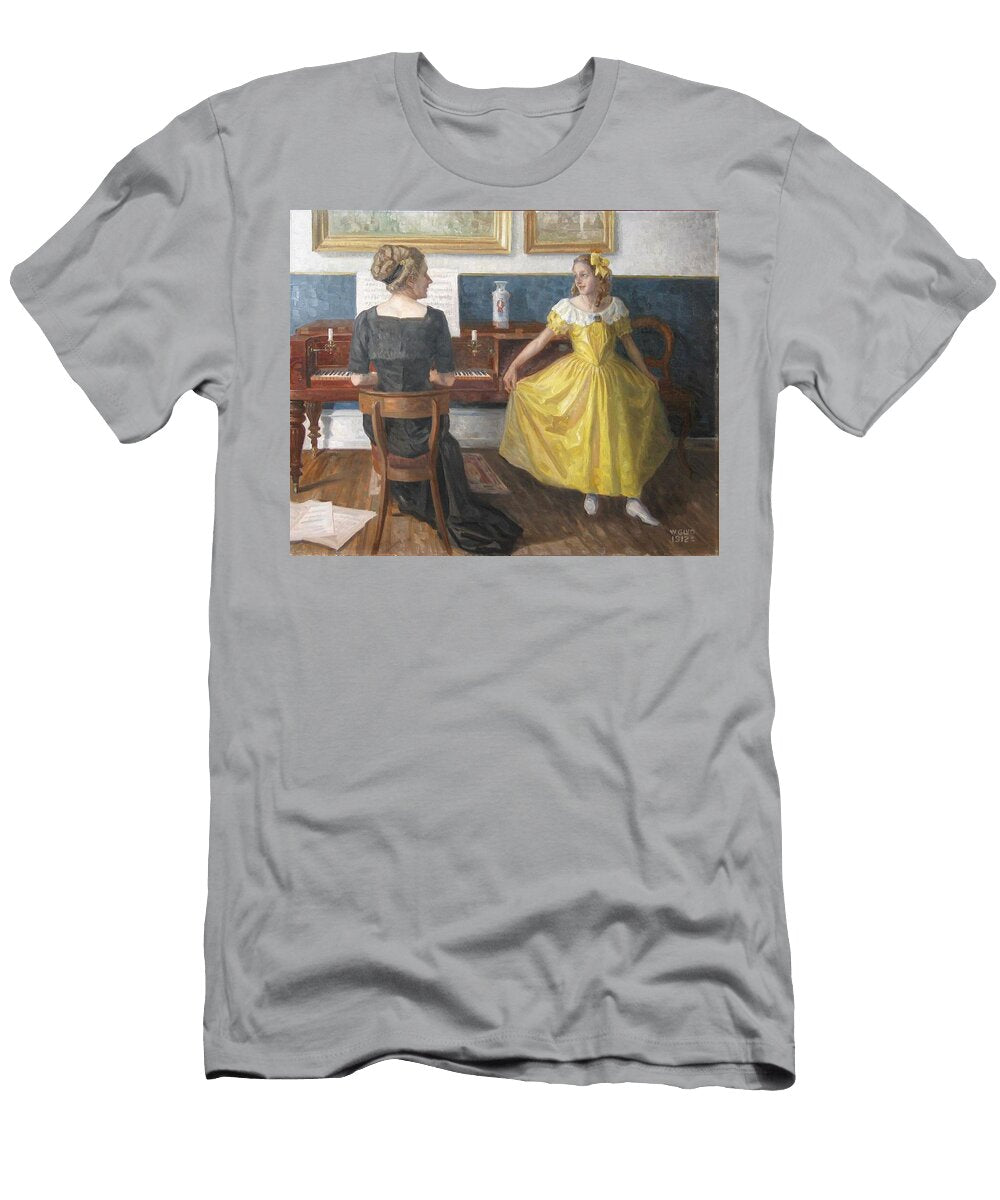 Interior with a Young Woman in a Yellow Dress Receiving Tuition At a Piano Dansk Interior Med Ung Wilfred Glud T-Shirt