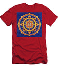 Intricate Mandala Design on Blue Background Pierre Blanchard T-Shirt