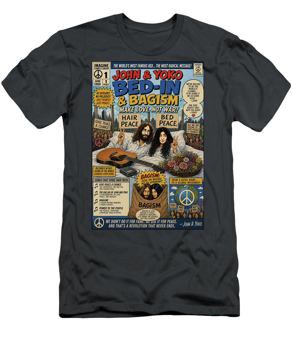 John and Yoko Bed in Comic Cover Mal Bray T-Shirt