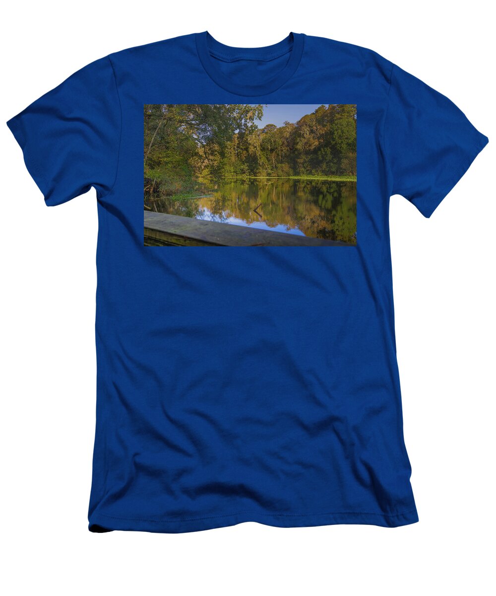 John B Sergeant Park Boardwalk the Sunrise Reflects Mirror Like Off the Hillsborough River Tampa Flo Milton E Bowe Jr T-Shirt