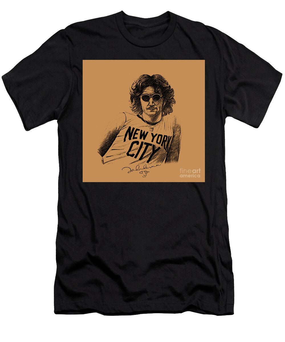 John Lennon Portrait in Charcoal Strokes Scott Mendell T-Shirt