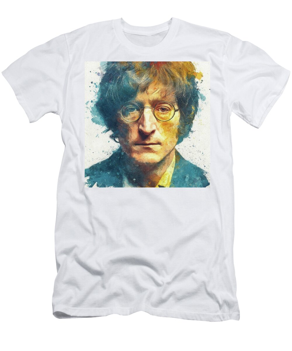 John Lennon Watercolor Portrait Sarah Kirk T-Shirt