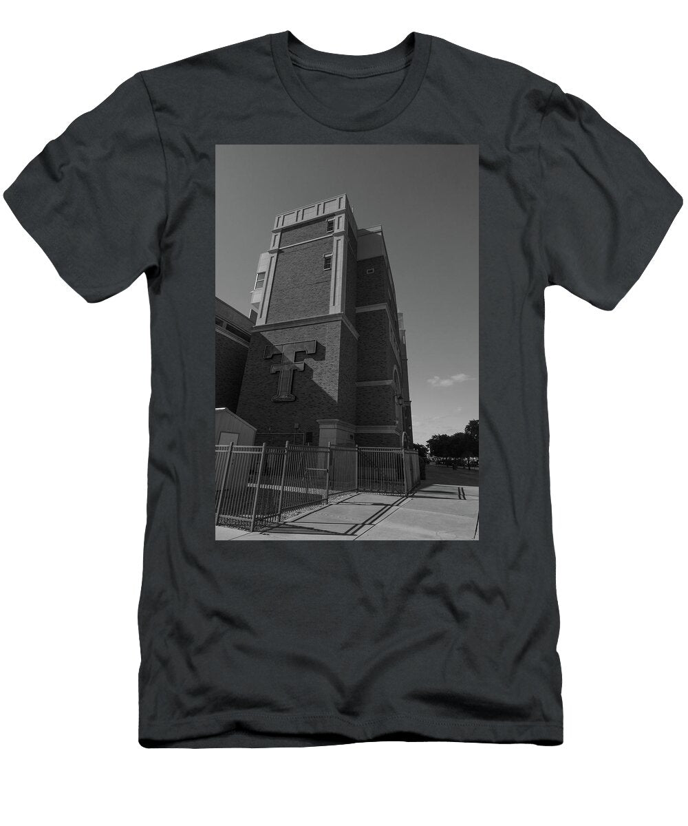Jones Att Stadium At Texas Tech University in Black and White Eldon Mcgraw T-Shirt