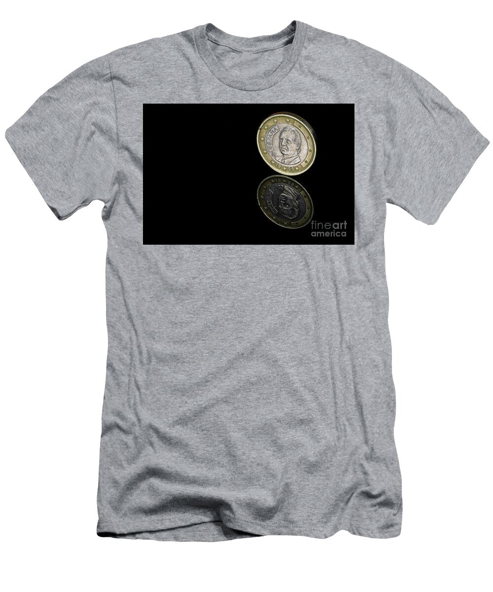 Juan Carlos I King of Spain Euro Coin Black Background Reflected Macro Pablo Avanzini T-Shirt