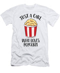 Just a Girl Who Loves Popcorn Cinema Movies Women Popcorn Eq Designs T-Shirt