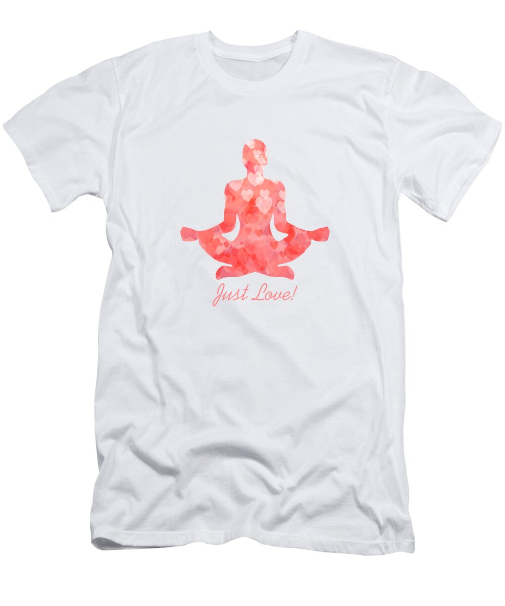 Just Love Red Yoga Lotus Pose with Hearts for Valentines Day Greeting Card Elena Sysoeva T-Shirt