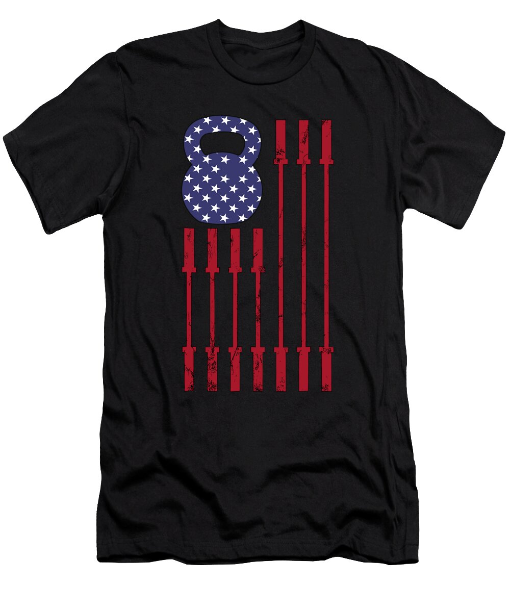 Kettlebell Funny Gym Workout American Flag USA 4th of July 1 T-Shirt