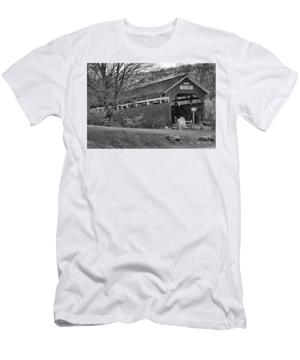 King Covered Bridge Fall Backdrop Black and White Adam Jewell T-Shirt