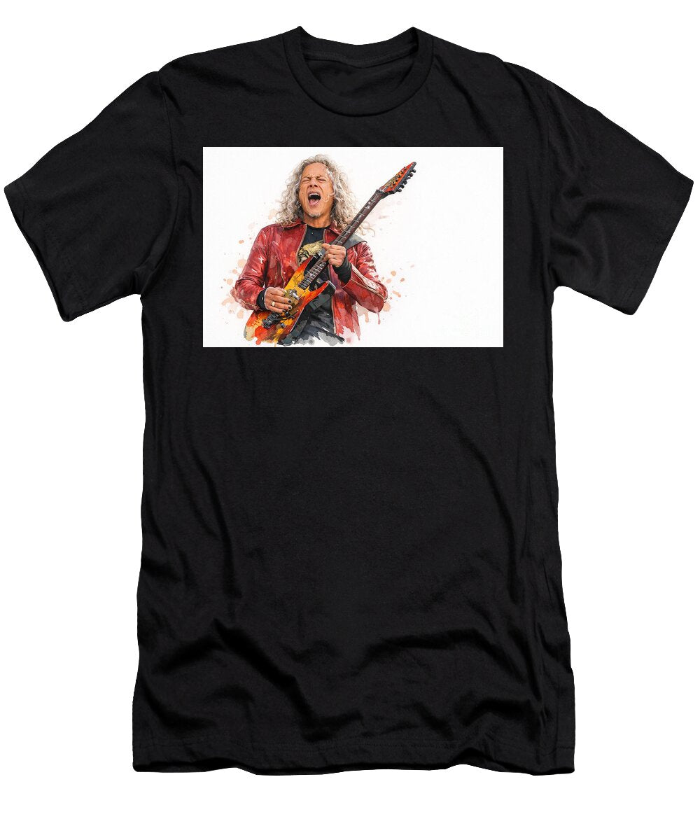 Kirk Hammett Metallica Watercolour Art Print Heavy Metal Guitarist Portrait Prints Dcg Art T-Shirt