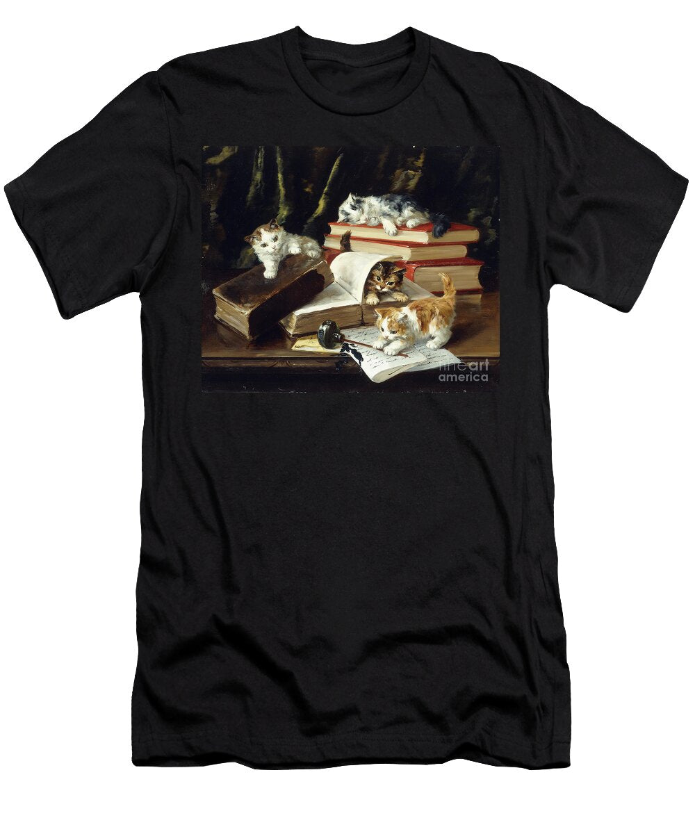 Kittens Playing on Desk Alfred Brunel De Neuville T-Shirt