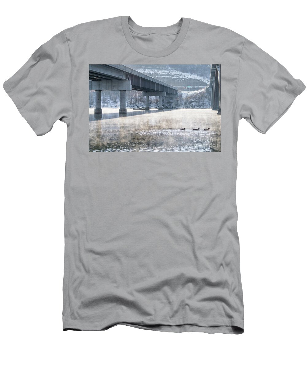 Lake Taneycomo Foggy Winter Fishing Jennifer White T-Shirt