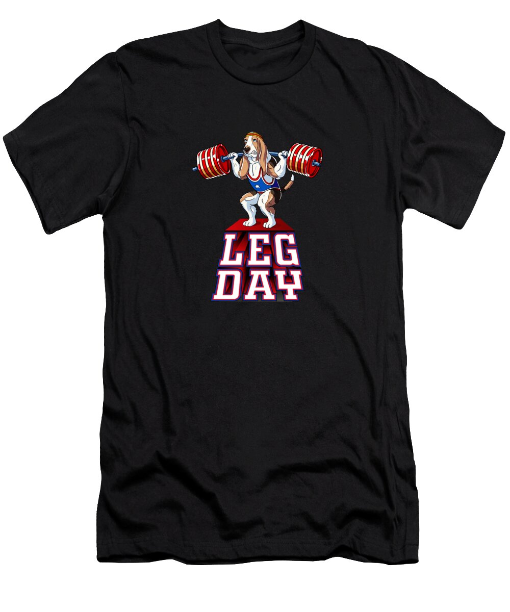 Leg Day Basset Hound Weight Lifting Squat Gym Joe Charles T-Shirt