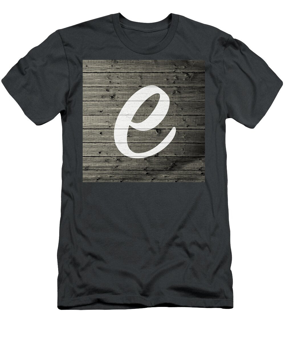 Letter E White Paint Peeling From Wood Planks Design Turnpike T-Shirt