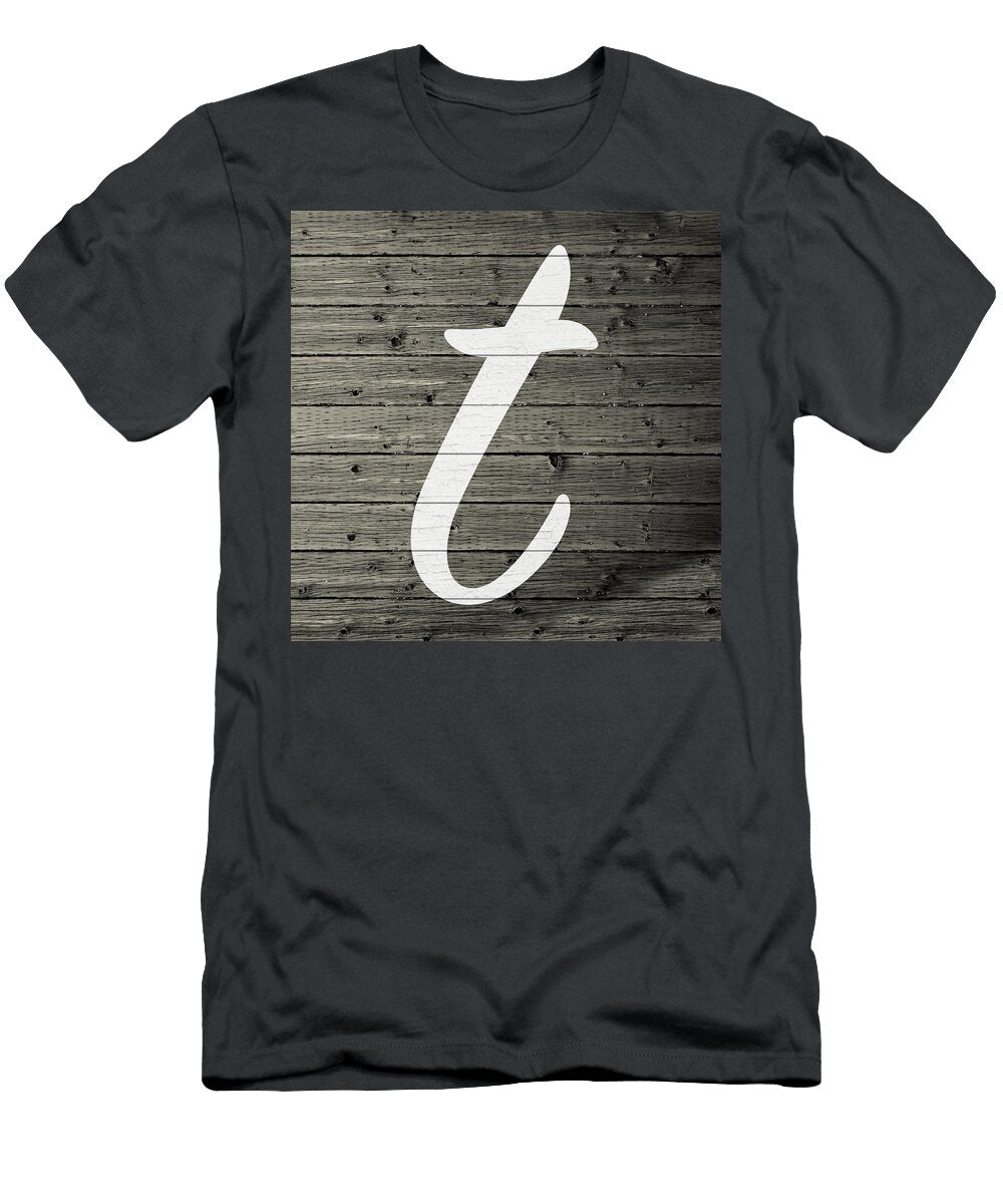 Letter T White Paint Peeling From Wood Planks Design Turnpike T-Shirt