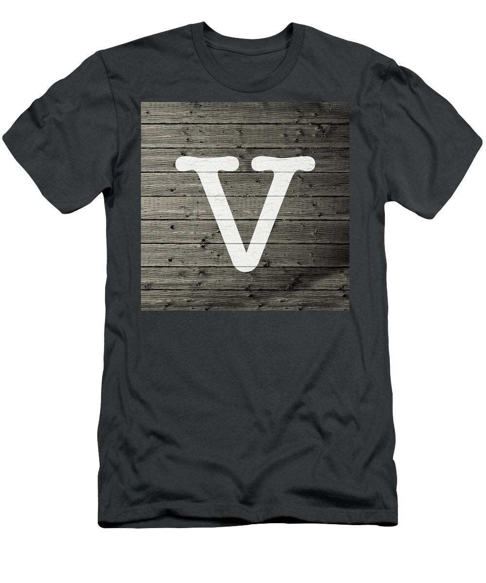 Letter V White Paint Peeling From Wood Planks Design Turnpike T-Shirt