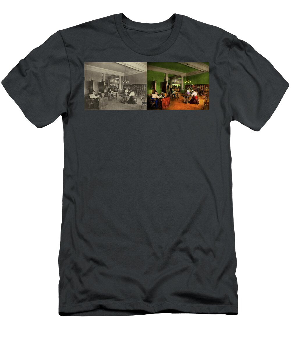 Library Adults Reading 1900 Side By Side Mike Savad T-Shirt