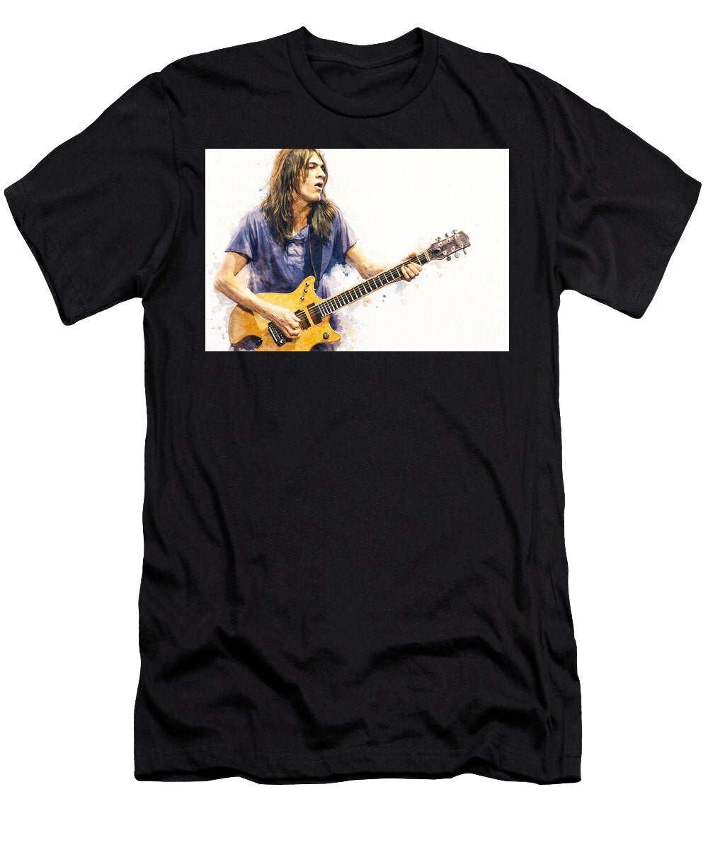 Malcolm Young Watercolour Portrait Print Ac DC Rhythm Guitar Legend Wall Art Dcg Art T-Shirt