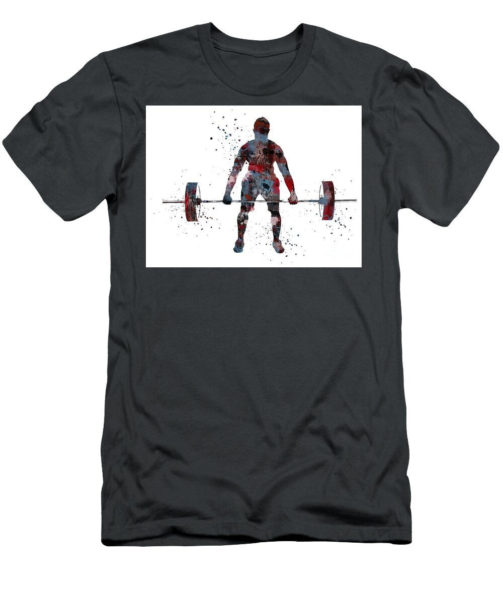 Male Deadlift Pick Man Weightlifter Watercolor Alfie Samantha T-Shirt