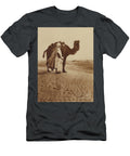 Man and a Camel in a Desert Black and White Photo English Photographer T-Shirt