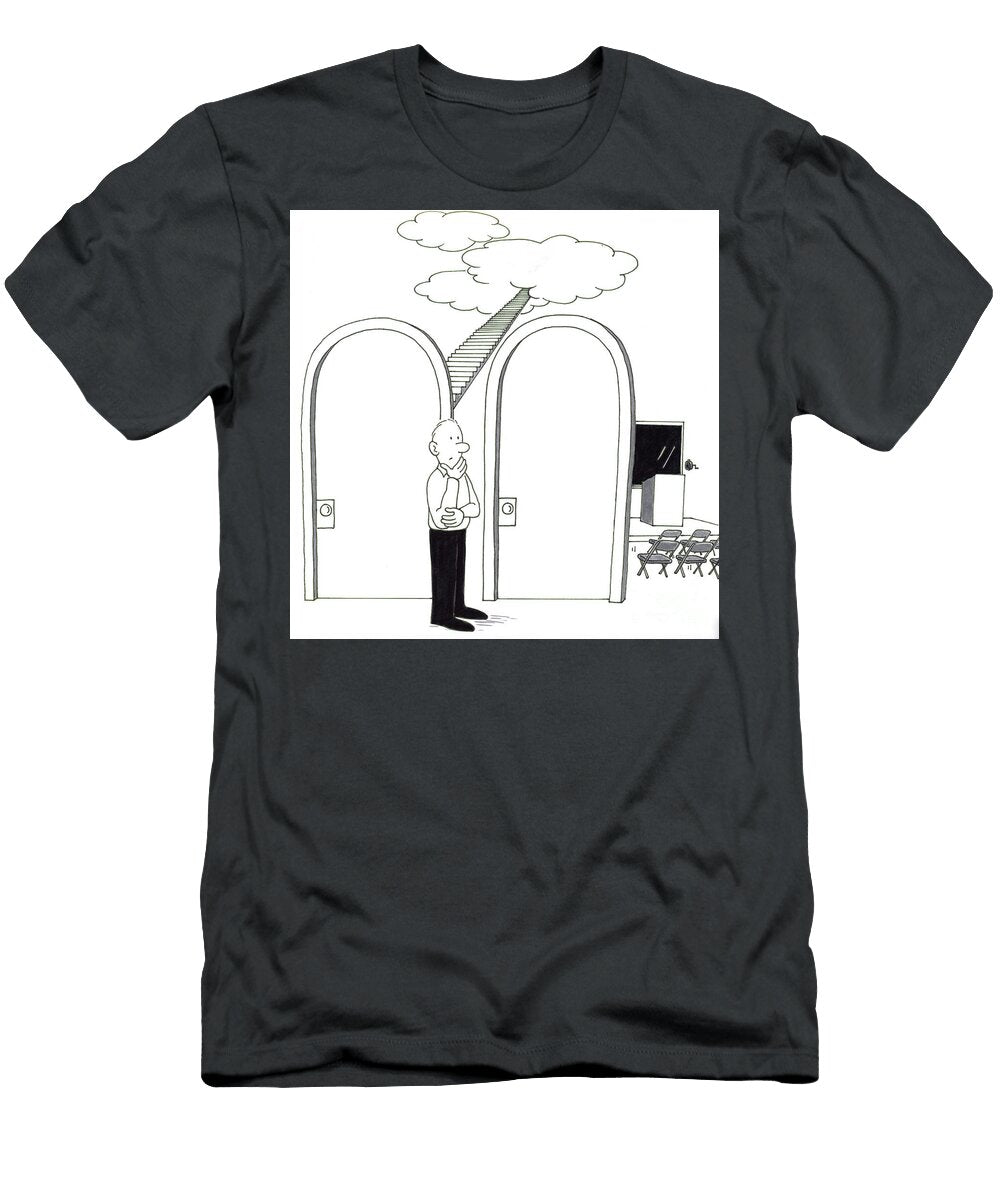 Man Choosing Between Heaven or a Lecture on It on Different Floo Lee Serenethos T-Shirt