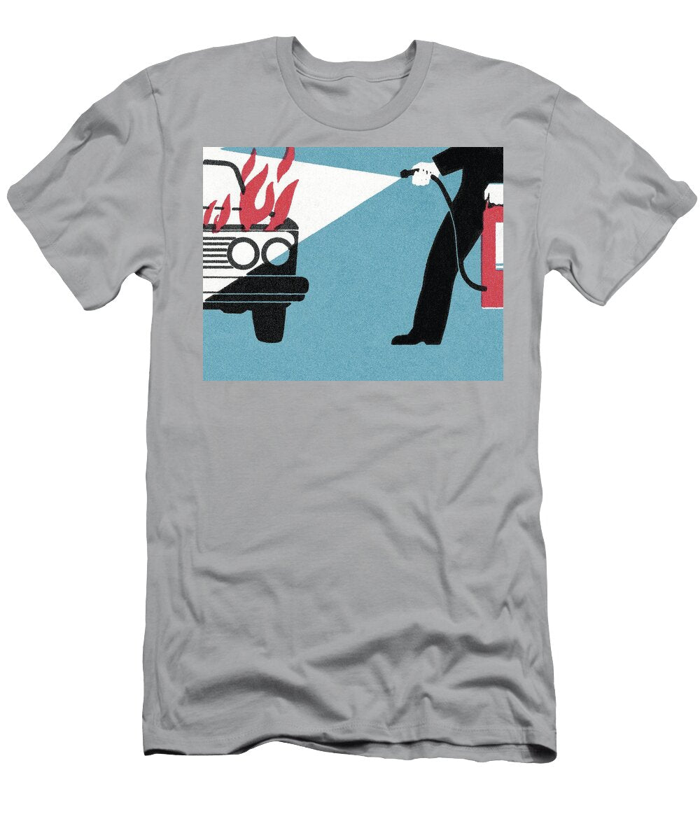 Man Extinguishing a Car on Fire Csa Images T-Shirt