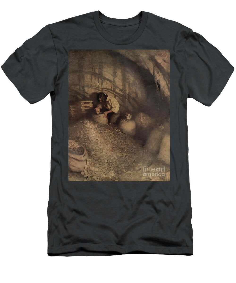Man Finding Pirate Treasure Inside a Dark Cave Aw2 Historic Illustrations T-Shirt