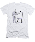 Man Giving Presentation and Pointing to Blank Paper on Easel Csa Images T-Shirt