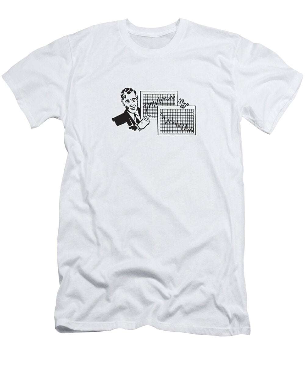 Man Holding Two Line Charts Csa Images T-Shirt