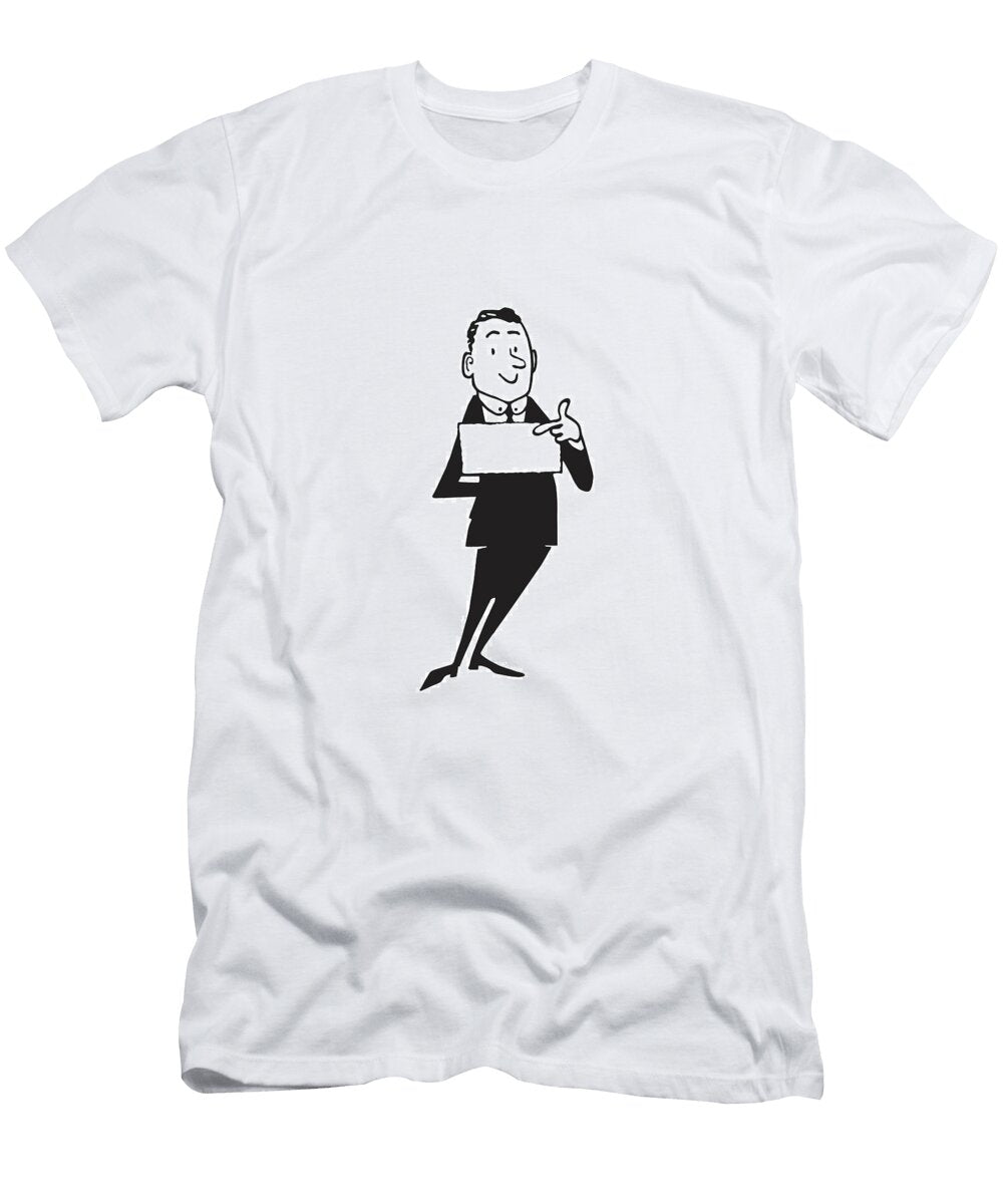 Man in Suit Pointing to Small Blank Sign Csa Images T-Shirt